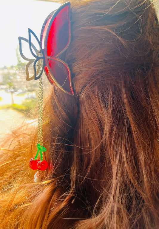 Cherry Butterfly Claw Clip